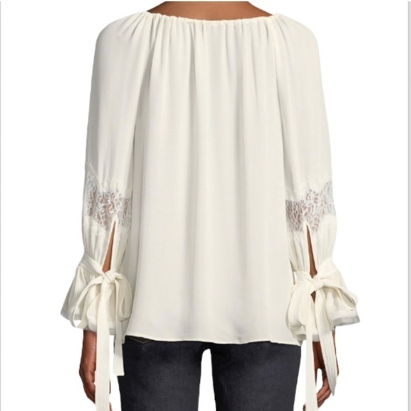 Tory Burch Christy Boat Neck, Lace Inset Long Sleeve Silk Blouse Small - Picture 2 of 12